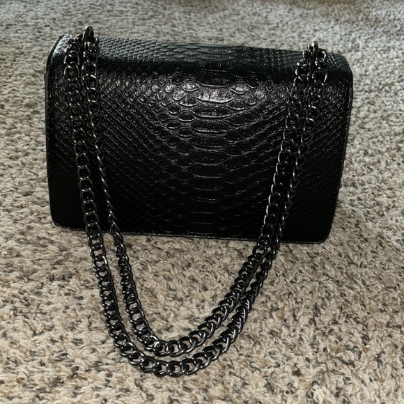 NWOT black leather chain bag with embellished buckle - Picture 6 of 8